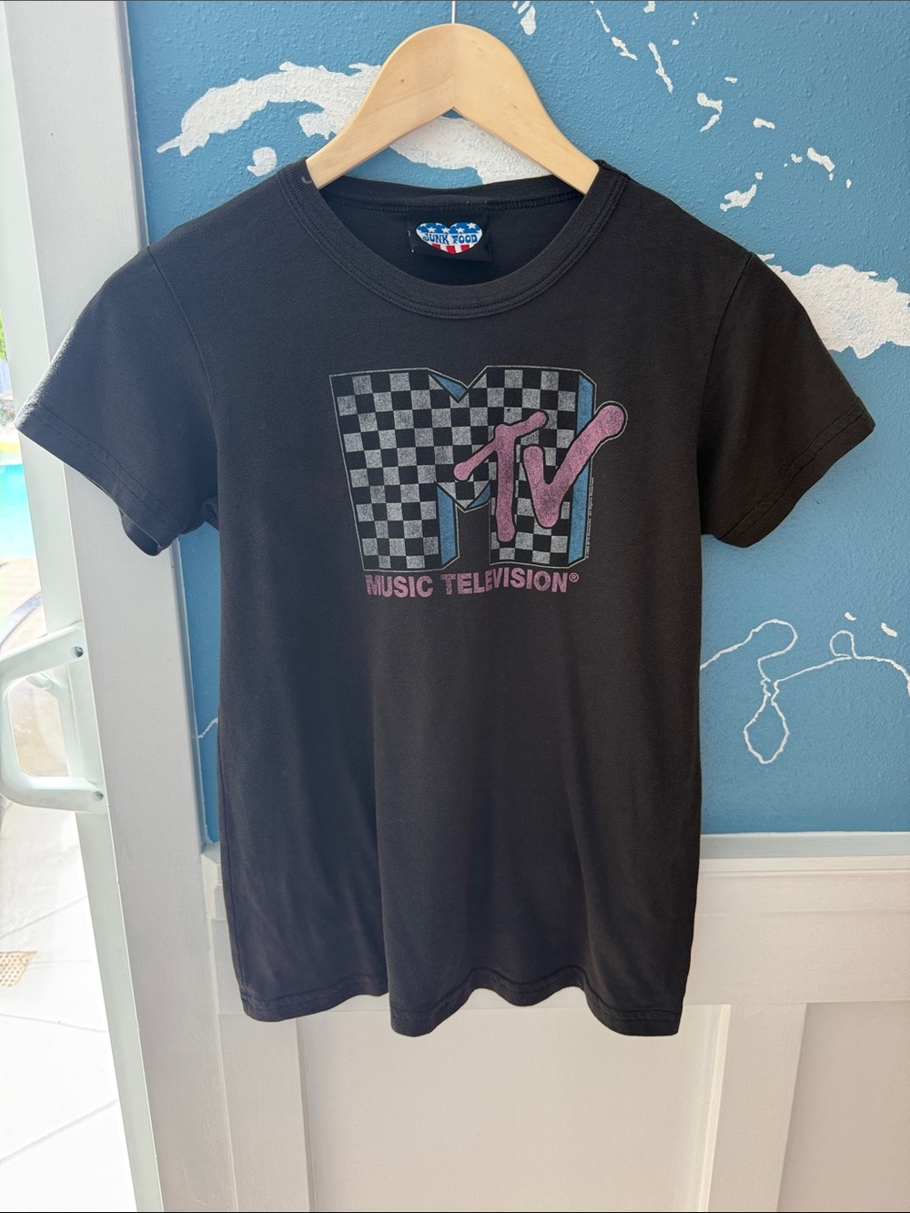 MTV Black Tee with Pink & Blue Retro Logo